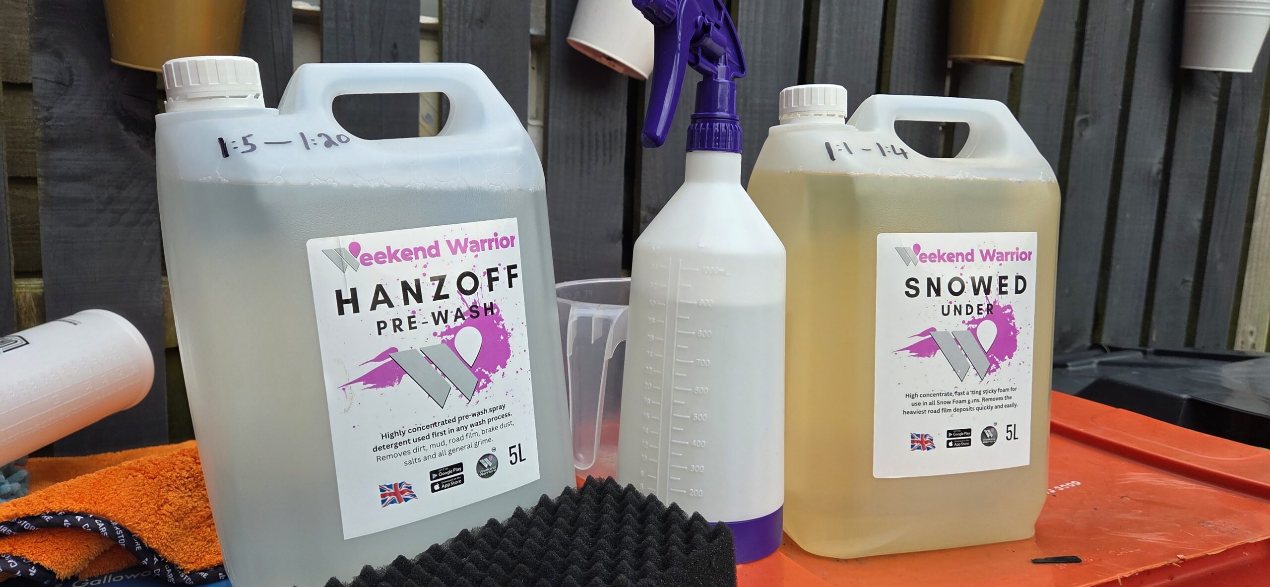 Car enthusiast using Weekend Warrior car detailing products during a vehicle cleaning session